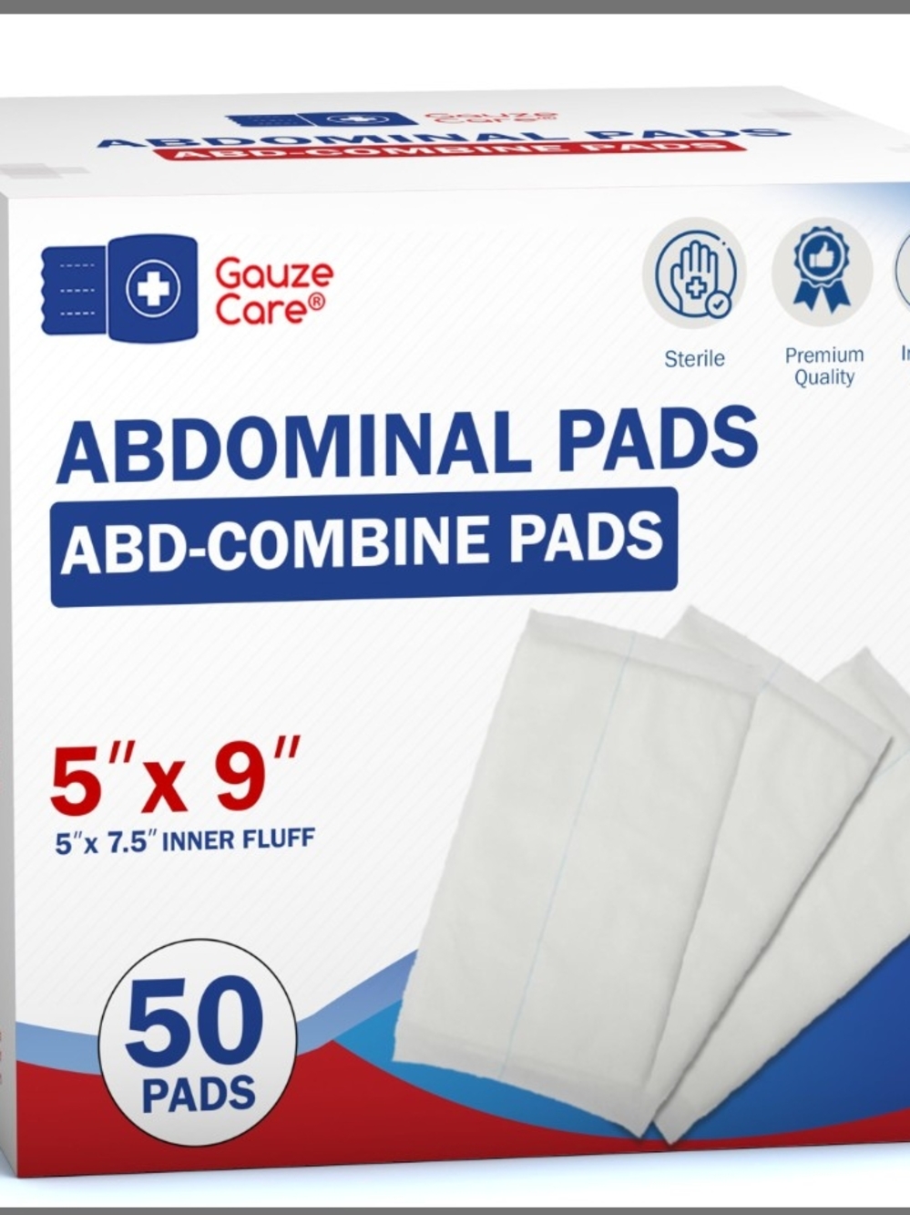 ♥️Gauze Care Sterile Abdominal- ABD Combine Pads| 50-Pack, 5 x 9 Inches|